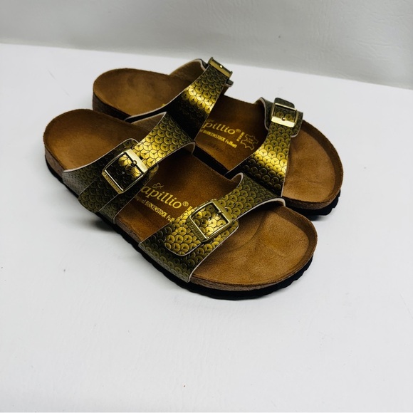 Birkenstock Papillio sequence printGold Sandals size ladies 8 like new